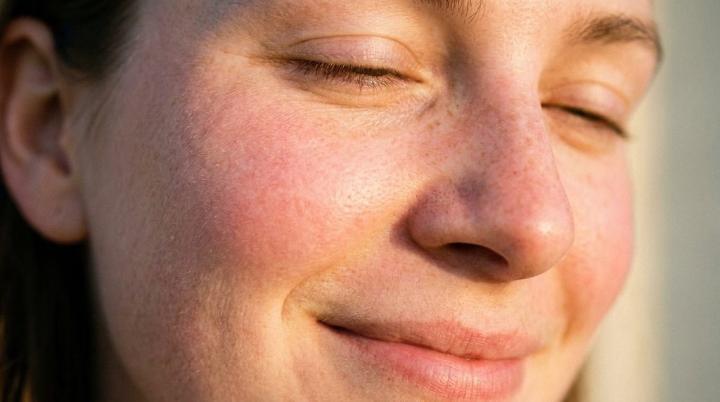 Side-by-side visual of clean dewy skin alongside a hydrating facial mist bottle