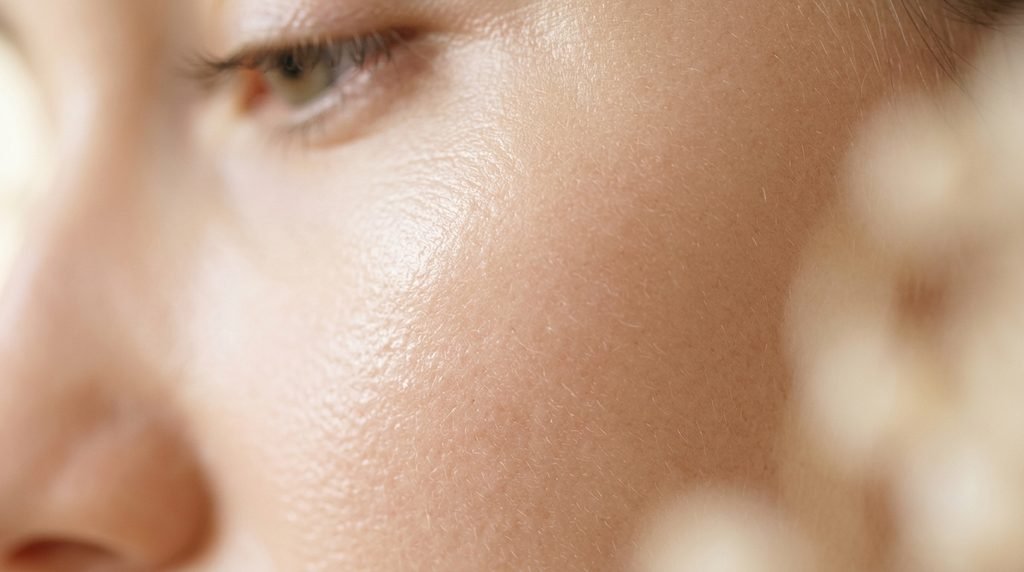 Close-up macro photograph showing smooth and healthy human skin texture under natural light.