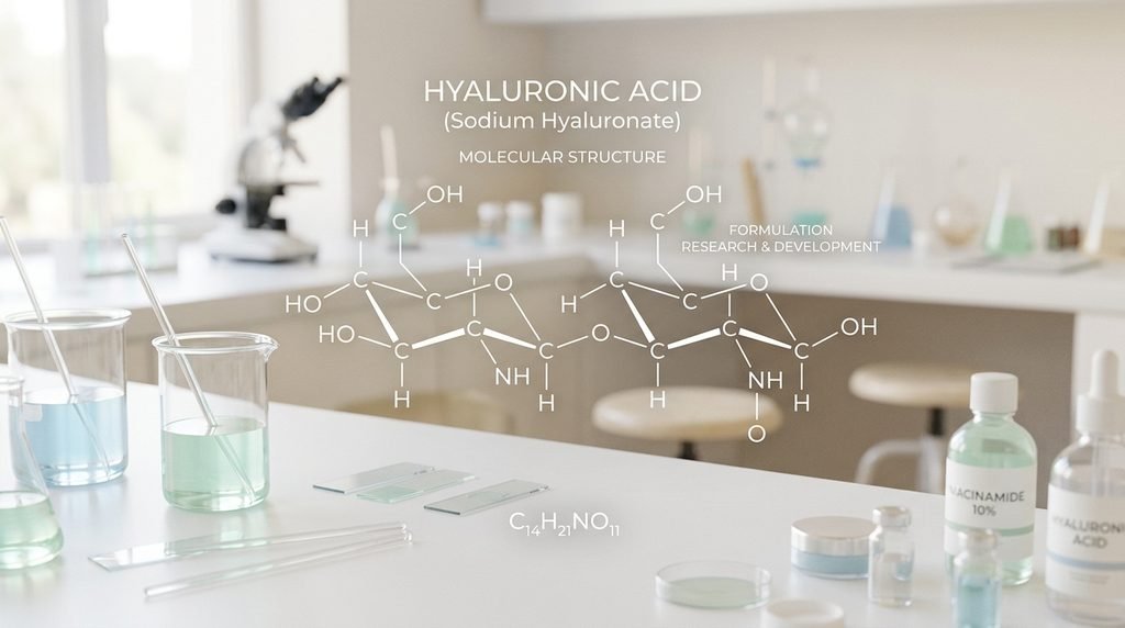 Conceptual diagram of molecular structure over a soft-focus laboratory setup