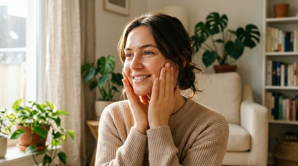 Person showcasing healthy, hydrated skin after completing a barrier repair routine