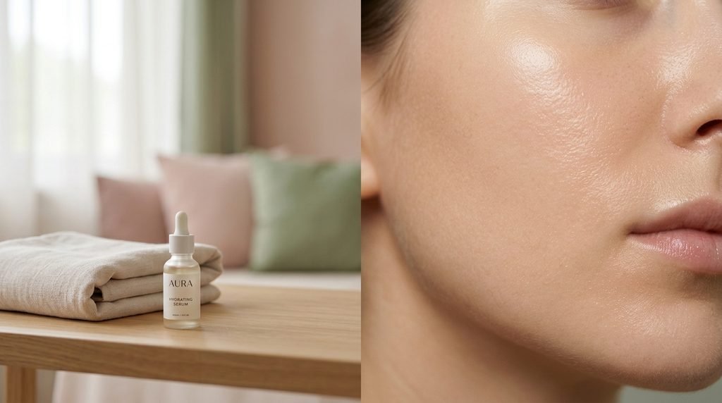 Close-up of smooth, healthy, radiant skin texture with soft lighting.