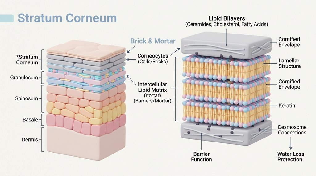 Conceptual diagram showing the layers of the skin barrier