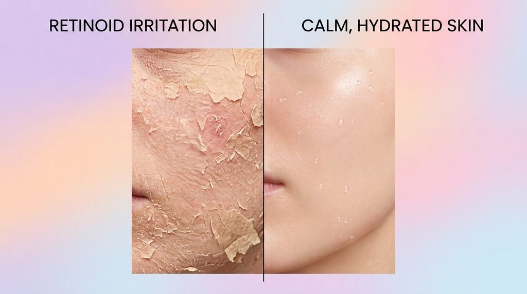 Conceptual visual contrasting dry, flaking texture with smooth, hydrated skin.