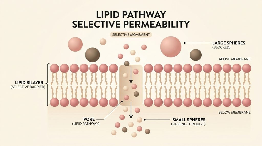 Illustrative graphic comparing small and large molecule movement across skin barrier