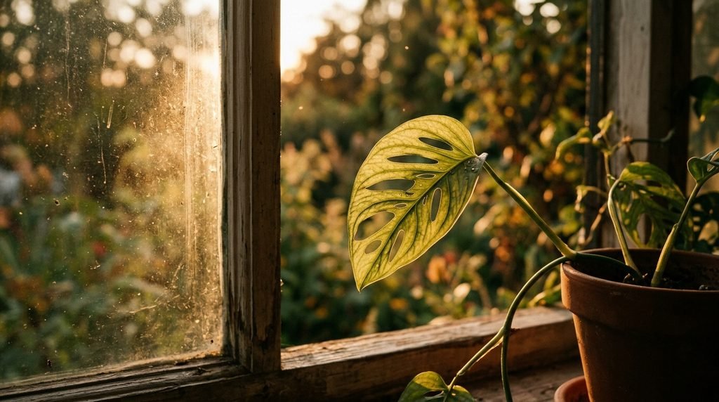 Golden hour light streaming through glass illustrating UV rays and environmental exposure.
