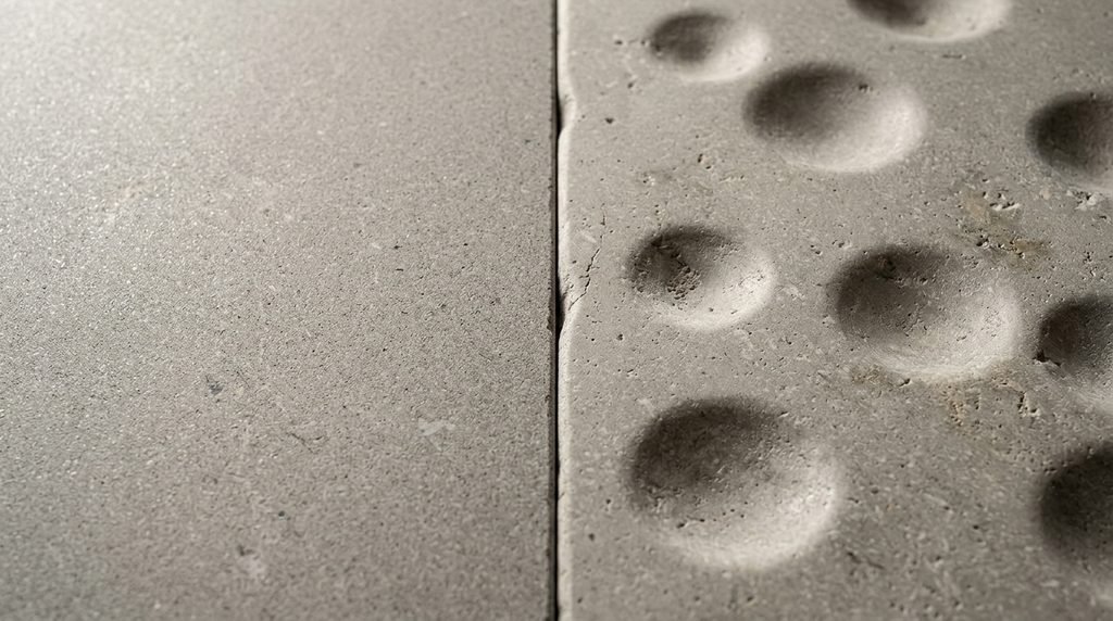 Abstract comparative visual representing surface roughness versus deep structural indentations.