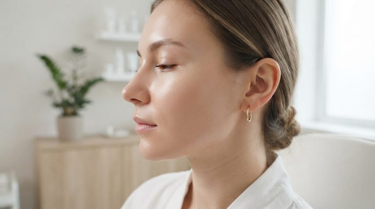 Close-up of smooth, healthy human skin texture in natural light demonstrating clear pores